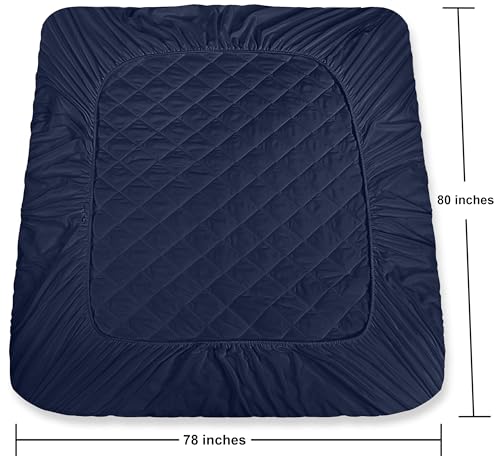 Utopia Bedding Quilted Fitted Mattress Pad, King Size, Elastic Fitted Mattress Topper Protector and Cover Stretches up to 16 Inches Deep, Machine Washable (Navy)