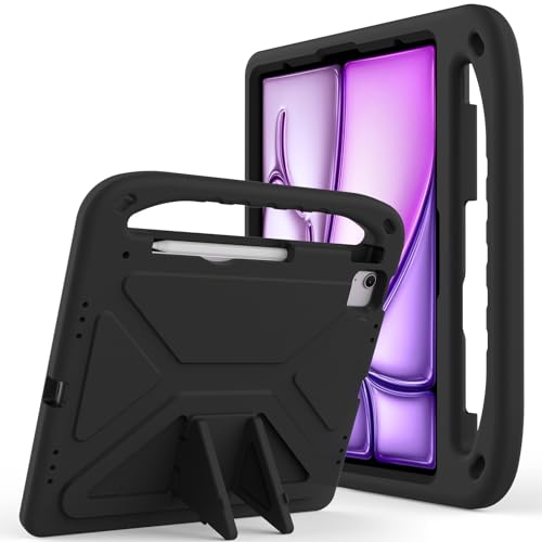 Étui iPad Air 13 M2 anti-casse pour enfants avec poignée ergonomique noire