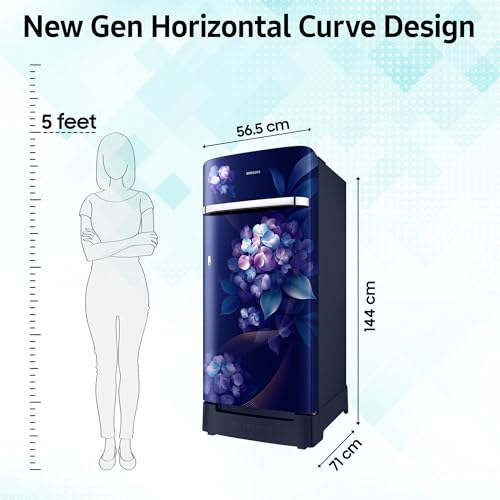 Samsung 215 L, 5 Star, Digital Inverter, Direct-Cool Single Door Refrigerator (RR23H2H35HS/HL, Hydrangea Blue, Base Stand Drawer, Single Touch Defrost, 2026 Model) view 2