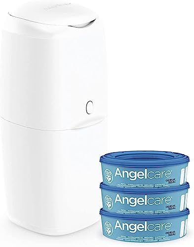 Angelcare - Nappy Disposal System - Includes 3 Round Refills - Push & Lock System
