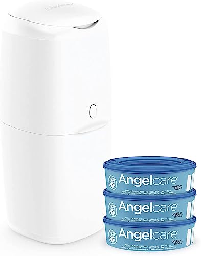 Angelcare - Nappy Disposal System - includes 3 Round Refills - Push & Lock System