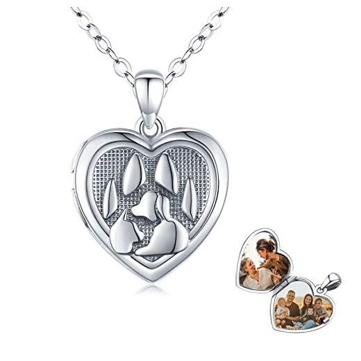 Eusense Tass foto medaljong, 925 sterlingsilver hund katt foto hänge halsband, medaljong att öppna för bilder