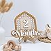Wooden Baby Monthly Milestone Set with Patterned House Frame, 3D Layered Numbers and Months Sign, Natural Wood Newborn Photo Prop for Baby Monthly Pictures
