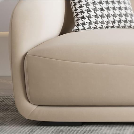 Image of Teak Wooden Base 3 Seater Sofa for Living Room | Chaise Longue Style | Comfortable Fabric Perfect 3 People Sofa for Home, Office, Hall and Restaurant (Beige)