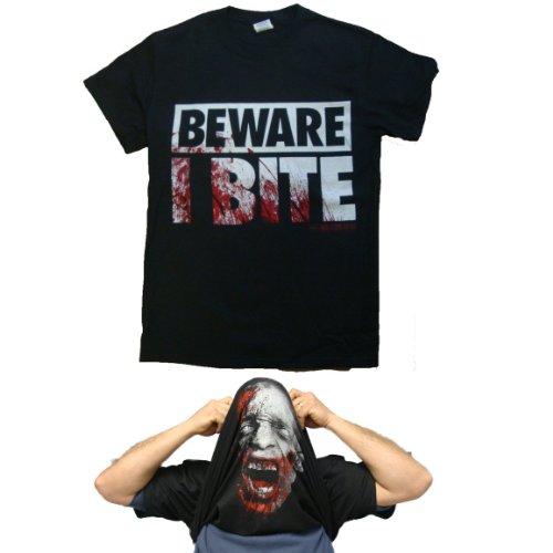 Walking Dead Beware I Bite   Camiseta para Hombre, Negro, L