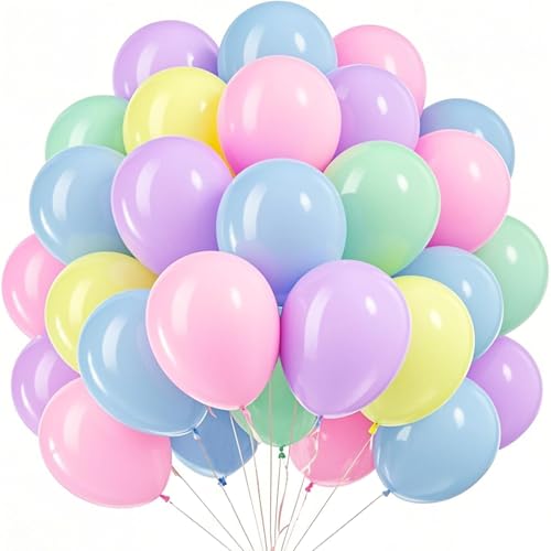 DazzJoy 100 globos pastel de cumpleaños, globos de 12 pulgadas, globos de colores pastel, globos de helio de colores, globos de látex para decoración de cumpleaños, baby shower, boda, guirnalda de