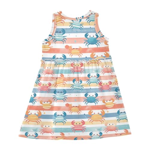 KLL Striped Pattern Cute Watercolor Crabs Girls' Dress Cute Beach Sundress Spring Summer Cotton2