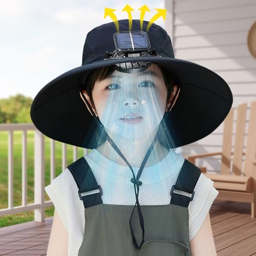 Sun Hat with Solar Fan for Children Outdoor Wide Brims Bucket Hat Sun Protection Fishing Beach Hat with Fan for Boy Girl2