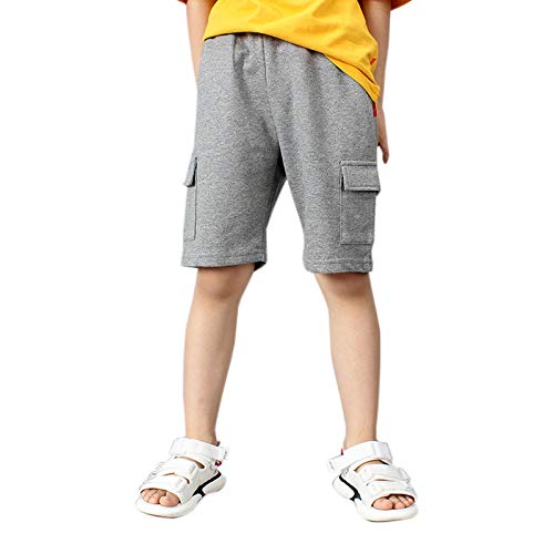 JXGSGOGO Boys Cotton Sport Shorts Drawstring Soft Jersey Athletic Shorts Unisex Height 110-120cm Grey