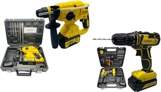 Pack of 2 20V Tools - Drill Screwdriver and Hammer Drill + 3 Batteries + 2 Storage Cases + 2 Chargers - French Brand Specialized in Gardening and DIY Tools