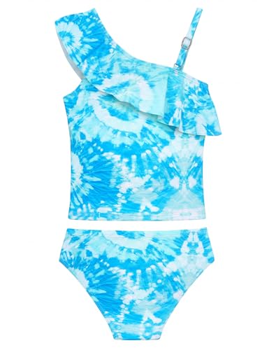 Image of Girls Tankini Swimsuit Two Piece Bathing Suit Colorful Toddler Kids Ruffle Swimwear Adjustable Strap Summer Beach