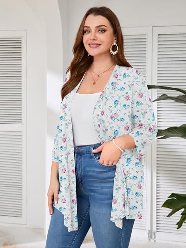 Image of AusLook Women's Plus Size Lightweight Open Front Cardigan 3 /4 Sleeve Cover Ups Shrugs Shawls and Wraps Kimono Jacket Coat