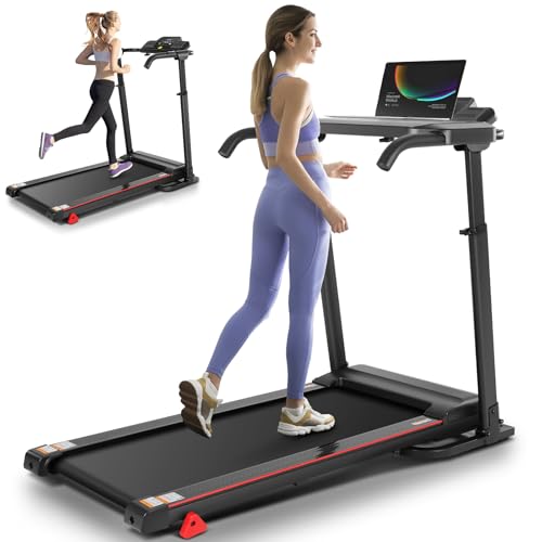 Treadmill with Desk Workstation & Adjustable Height, 300 LBS Weight Capacity, Folding Treadmill with 3 Level Incline, Bluetooth Speaker & App, Portable 2.5HP Walking Pad with Desktop for Home Office
