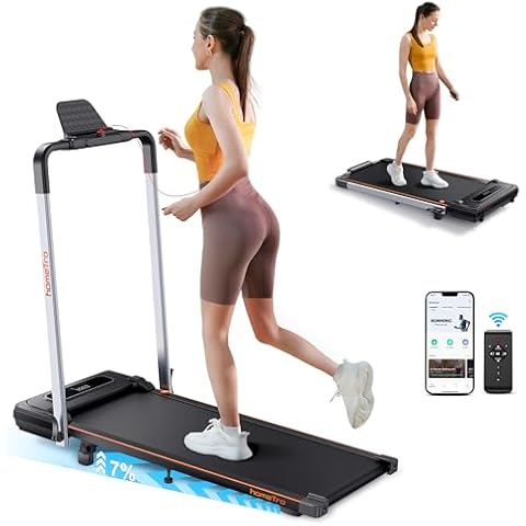 Hometro Foldable Treadmill with 7% Incline, Portable Under Desk Folding Walking Pad 0.6-7.5mph with Handle, Remote and App, 265lbs,No Assembly Needed Cover