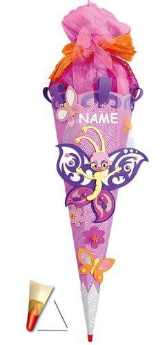 BASTELSET Schultüte - Schmetterling 85 cm - incl. Namen - mit Holzspitze -...