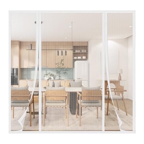 Puerta Balconera Mosquitera,W240xH200cm,Cierre AutomáTico,ProteccióN Contra Insectos Sin Taladrar Blanco