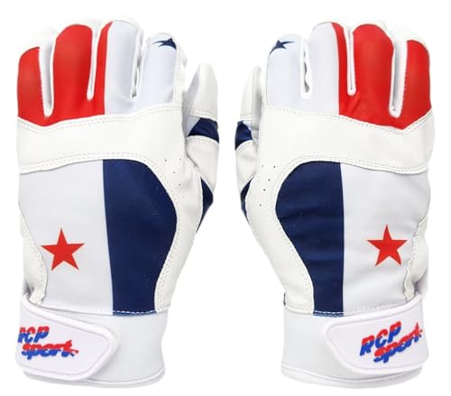 RCP Baseball and Softball Batting Gloves – Rip and Tear Resistant – Reinforced Crotch, Padded Protection, Adjustable Sizes, Guantes de bateo (Adult Large, Panama Flag)