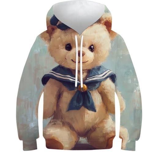 Sweat à capuche imprimé 3D enfant 10-12 ans pull unisexe avec poche motif ours marin