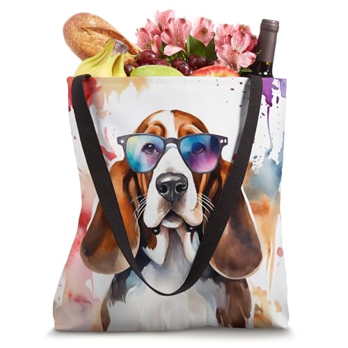 Bolso tote con estampado de perro Basset Hound y salpicaduras de acuarela miniatura 4
