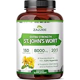 Zazzee Extra Strength St. John’s Wort 20:1 Extract, 8000 mg Strength, 0.3% Hypericin, 150 Vegan Capsules, 5 Month Supply, Concentrated, Standardized 20X Extract, 100% Vegetarian, Non-GMO, All-Natural
