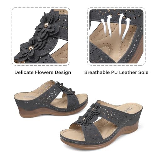 Image of TEMOFON Womens Wedge Sandals Leather: Comfortable Walking Shoes Summer