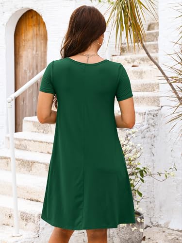 Image of Heymoments Women's Short Sleeve Crewneck Sundress Summer Casual A-Line Beach Dress with Pockets S-2XL