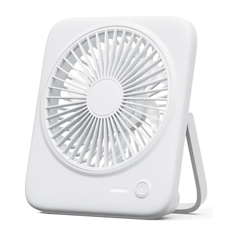 Otlonpe Desk Fan Rechargeable Portable Fan, 4000mAh Battery Operated Personal Silent Table Fan, 6.5 Inch Small Travel Fan with Power Bank, 4 Speeds Desktop Fan for Bedroom Home Office Outdoor, White Cover