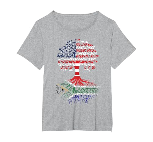 South African Roots American Grown Tree Flag T-Shirt, Women's Plus, Heather Grey, 3X