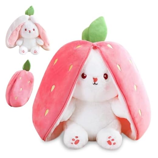MUNSKT Jouets Lapin Muppet,Peluche Lapin de Pâques, 25cm Douceur Carottes Fraises Poupée Lapins À Cache-Cache Oreiller en Peluche pour,Bunny Buddies Lapin Fraise Idées Cadeaux pour Garçons et Filles