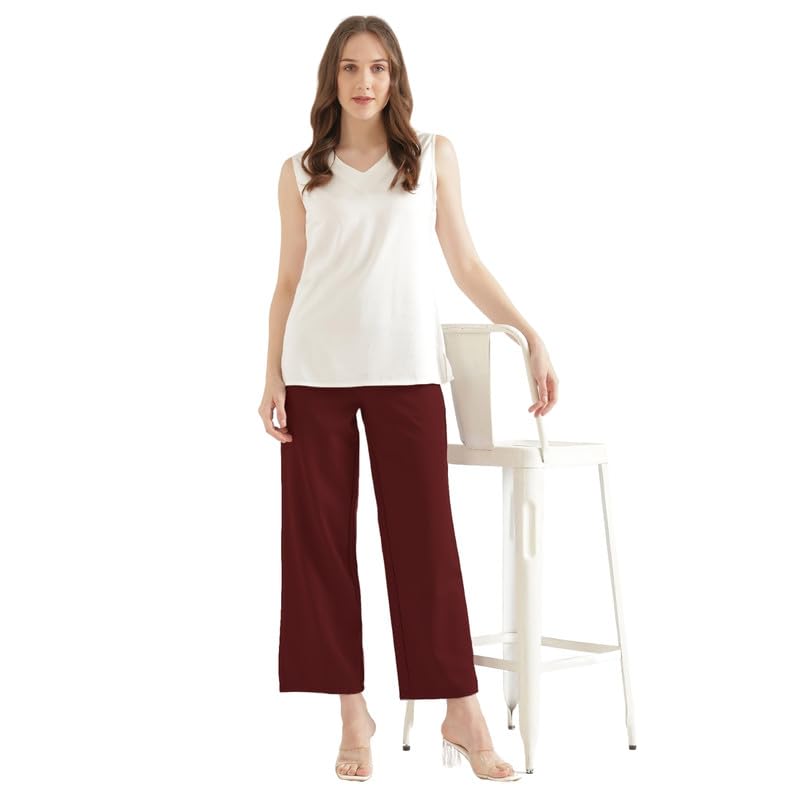 Image of SAADAA Palazzo Pants for Women Half-Elasticated Waistband | Palazzo for Women in Airy Linen Fabric | Regular Fit Mid Rise Waist & Deep Pockets | Versatile Formal & Casual Wear |