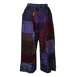 Ezhippie Pantalones bohemios florales de pierna ancha para mujer, cintura elástica, retazos, algodón, pantalones de festival, 2, Medium