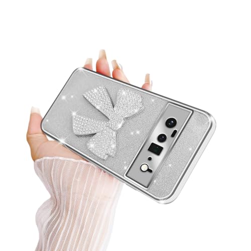 Coque Pixel 6 Pro cadeau femme originale transparente pailletée avec nœud 3D chic