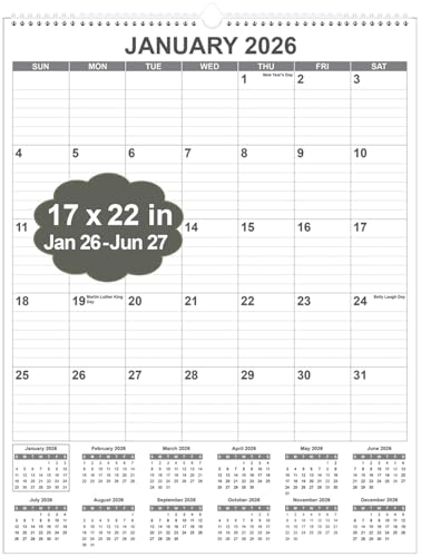 Large Calendar 2026 with Spiral Bound - 18 Month Big Calendar from January 2026 to June 2027, Vertical Large Monthly Calendario 2026 for Wall, 22