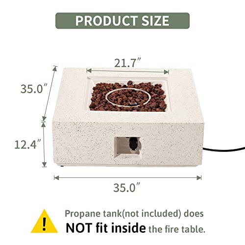 COSIEST Outdoor Propane Fire Pit Coffee Table w Square Faux Stone 35-inch Base, 50,000 BTU Stainless Steel Burner, Free Lava Rocks and Rain Cover