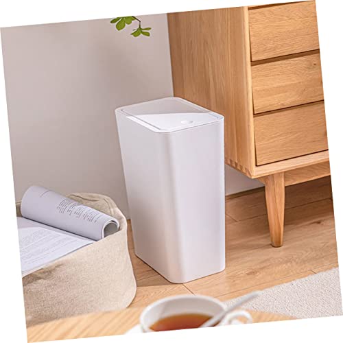 Caneca de basura pequeña rectangular con tapa blanca miniatura 2