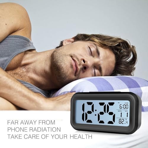 DTL Digital Alarm Clock LED Display with Temperature Big LCD Digit Display Larger LCD Backlit Display Snooze Smart Brightness Sensor for Bedroom Home Office and Travel - Image 7