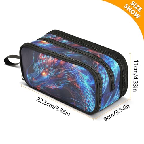 Image of Bolaz Magic Blue and Red Dragon Pencil Case Large Capacity Pen Bag with Compartment Students Stationery Organizer Pencil Pouch Marker Case for School Office Work