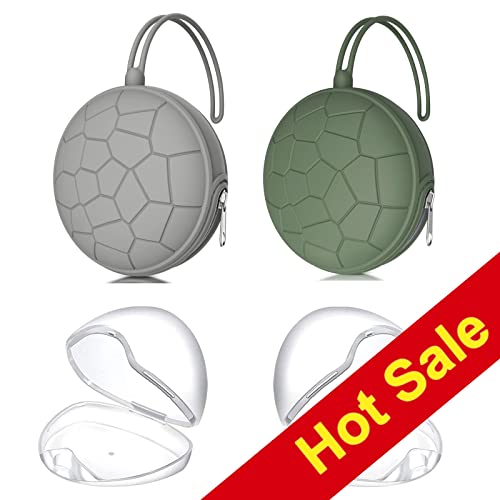 Smlpuame 4 Pack Pacifier Holder Case Set,2 Silicone Portable Pacifier Cover Pouch Bag For Diaper Bags Baby Carriage With 2 Transparent Pacifier Storage Container Box,Easy To Clean,Football(Green+Grey) #TOP7