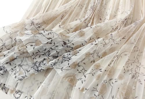 Womens A-Line Pleated Skirts Elastic High Waisted Casual Skirt Floral Printed Fairy Skirts Loose Fit Midi Long Skirts4