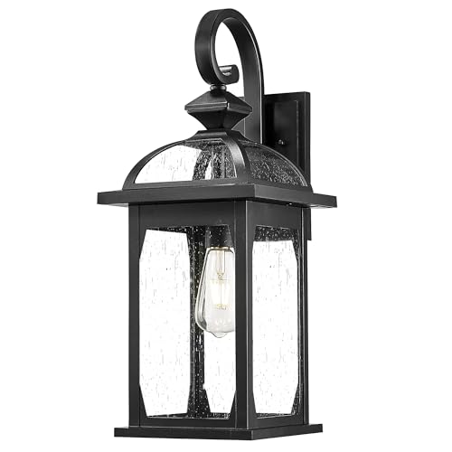 zeyu 22 Inch Outdoor Wall Light Sconce, Large Exterior Wall Light Fixture for House Porch, Die-Cast Aluminum with Seeded Glass, Black Finish, ZD100B-M BK