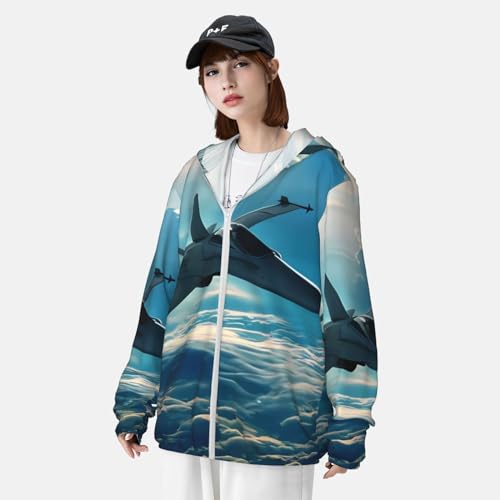 Veste à capuche fermeture éclair intégrale motifs avions - 5