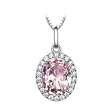 Collar delicado para mujer, cadena de plata de ley con colgante de morganita creada ovalada rosa