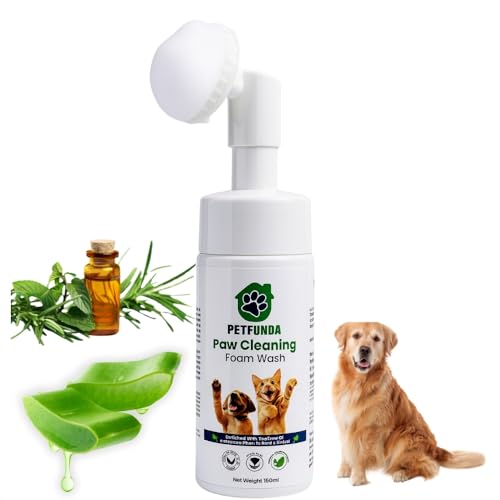 Image of Paw Cleaning Foam Brush for Dogs, Cats, Puppies | Ayurvedic Aloe Vera & Tea Tree Oil Formula | Lick-Safe Foot Scrubber | Gentle Paraben-Free Paw Care Tool | 150ml