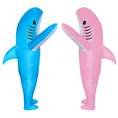 Chiteki 2 Packungen Lustiges aufblasbares Halloween-Kostüm, Cosplay, aufblasbares Kostüm für Erwachsene/Weihnachten/Geburtstagsfeier (Blauer Hai/Rosa Hai)