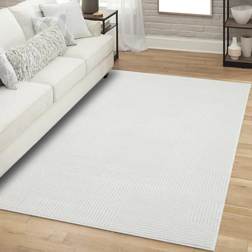 carpet city Teppich Kurzflor Wohnzimmer - Creme - 200x290 cm Rechteckig - Geometrisch, Gestreift - 3D-Effekt - Moderne Teppiche Flachflor Schlafzimmer, Esszimmer