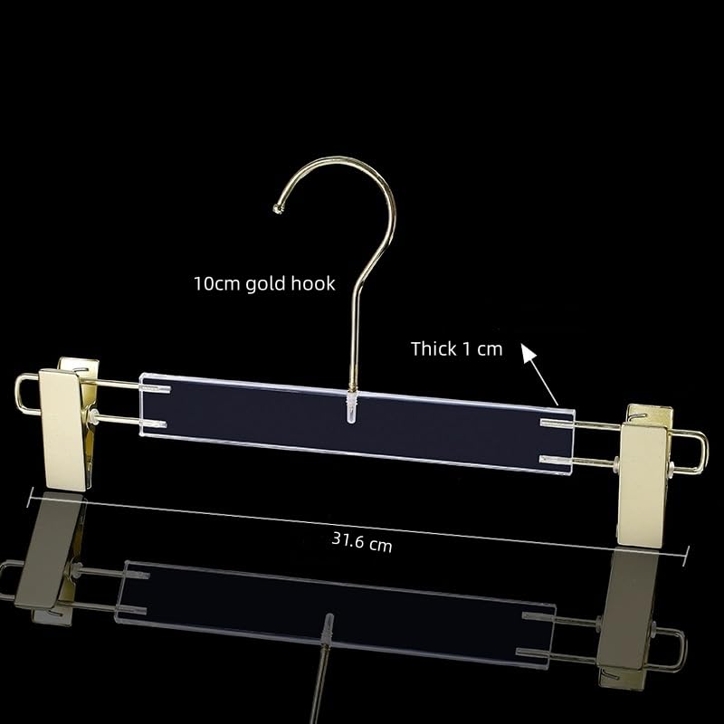 GAMVDOUT Acrylic Pants Hanger with Gold Hook Transparent Hanger Golden Clip Suitable for Skirts, Pants