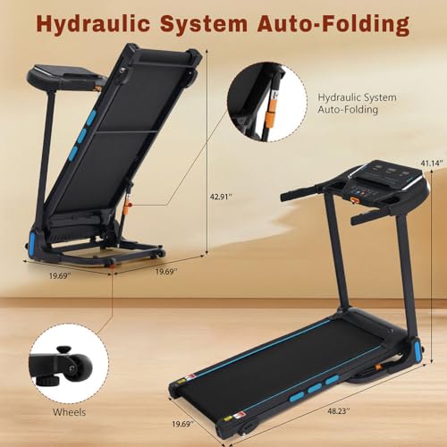 Image of Foldable Treadmills with Incline, 3.5HP Hydraulic System Auto,10MPH 350Lbs Weight Capacity Electric Treadmills with Heart Rate Sensors,Type C & USB Charge Bluetooth Speaker