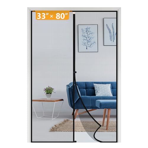 yotache Magnetic Screen Door Fits Door Size 33 x 80, Screen Size 35" x 81" Double-Sewed, Close-Stitching, Top Anti-Tear, Heavy Duty with Full Frame Hook&Loop Strip Black