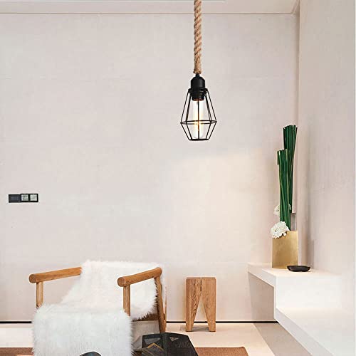 Mini lámpara colgante de estilo industrial con hierro y cáñamo para iluminación interior 4
