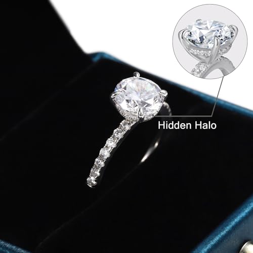 SMILEST 2ct Hidden Halo Engagement Rings for Women, 14K White Yellow Gold Plated Solid 925 Sterling Silver Cubic Zirconia Ring 4 Claw Side Stone Engagement Rings for Women Solitaire Ring3